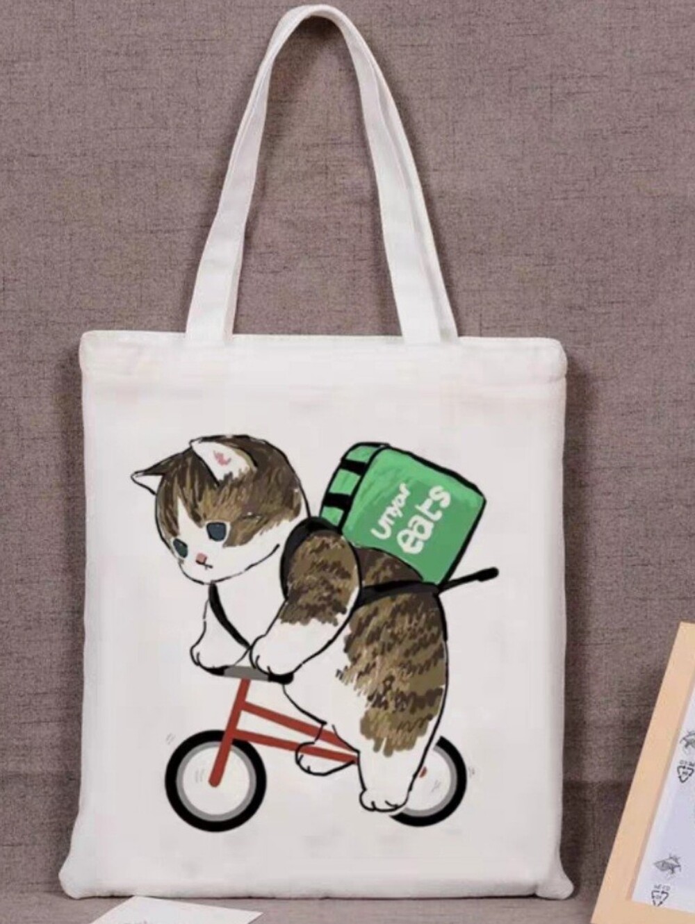 Jaoanese Cat Canvas Tote Bag with Green Delivery Backpack Print Kawaii